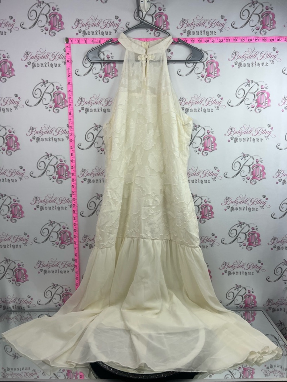 SHEIN dress long maxi floral flowers mocked Cream Lace Halter Maxi Dress